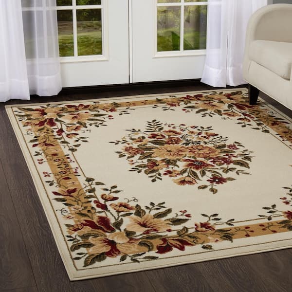 Optimum Caspian Ivory/Green 2 ft. x 7 ft. Floral Runner Area Rug