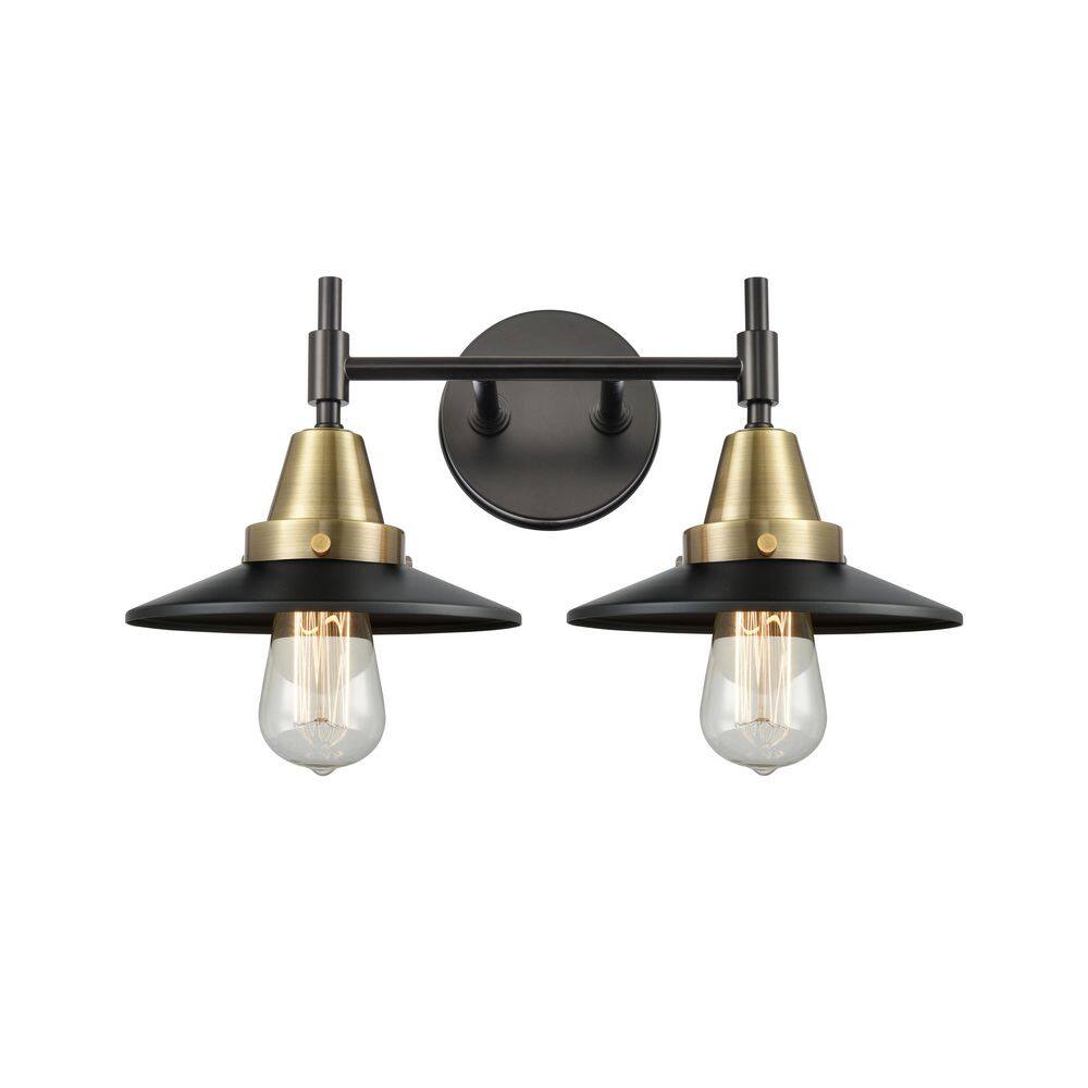 Railroad 17 in. 2-Light Black Antique Brass Vanity Light with Metal Shade price history on PriceWatchPro