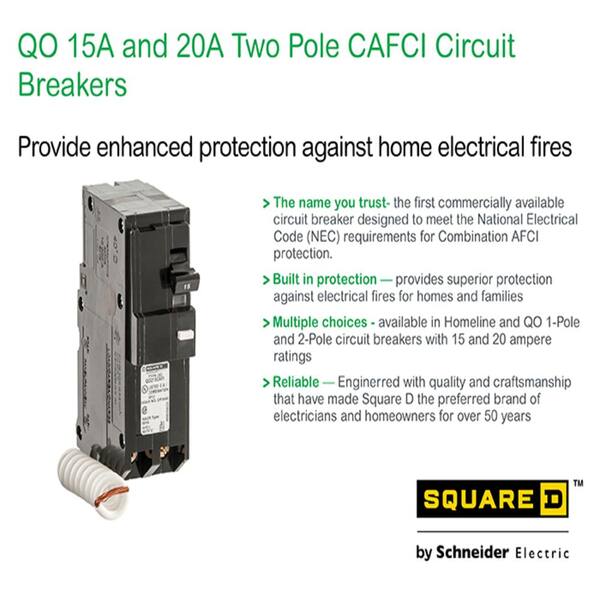 Square D QO 20 Amp 2-Pole Combination Arc Fault Circuit Breaker