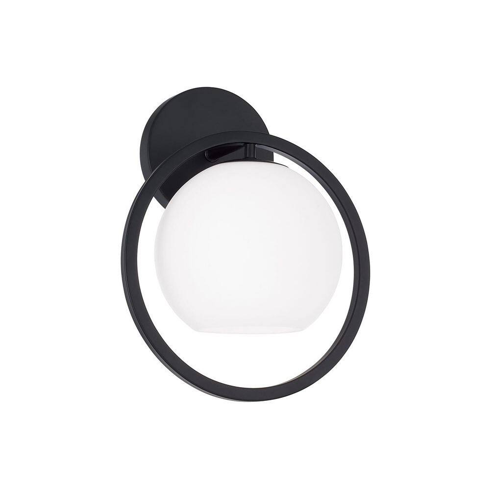 Zeek 9.5 in. 1-Light Matte Black Circle Sconce with Soft White Glass price history on PriceWatchPro