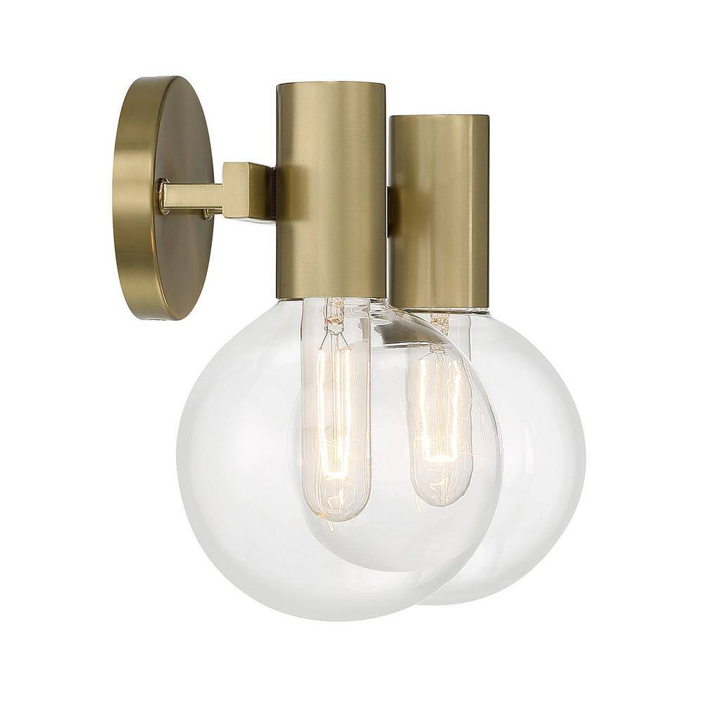 Warm Brass 2-Light Bathroom Vanity with Clear Glass Shades