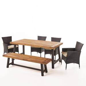 Annalise 6-Piece Wood and Faux Rattan Outdoor Dining Set with Beige Cushion