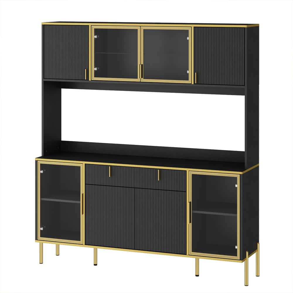 FUFU&GAGA Black MDF Wood 63 in. Width Wooden Food Pantry