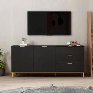 62.9 in. Wood Black TV Stand Entertainment Center with Storage Cabinet and 3-Drawers Fits TV's up to 70 in.