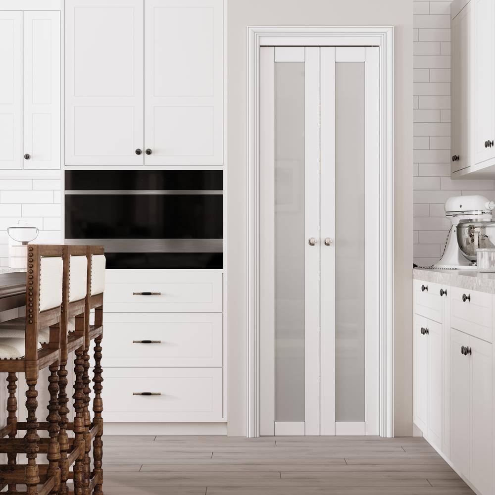 24 in. x 80 in. Frosted Glass White MDF Pivot Door