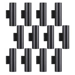 Black Outdoor Hardwired Cylinder Wall Light Lantern Sconce with Integrated LED Up Down Lights (12-Pack)