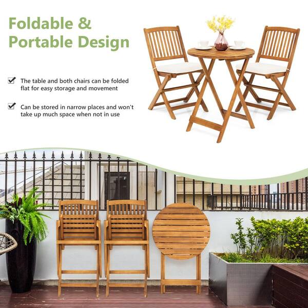 Fold up bistro table and online chairs