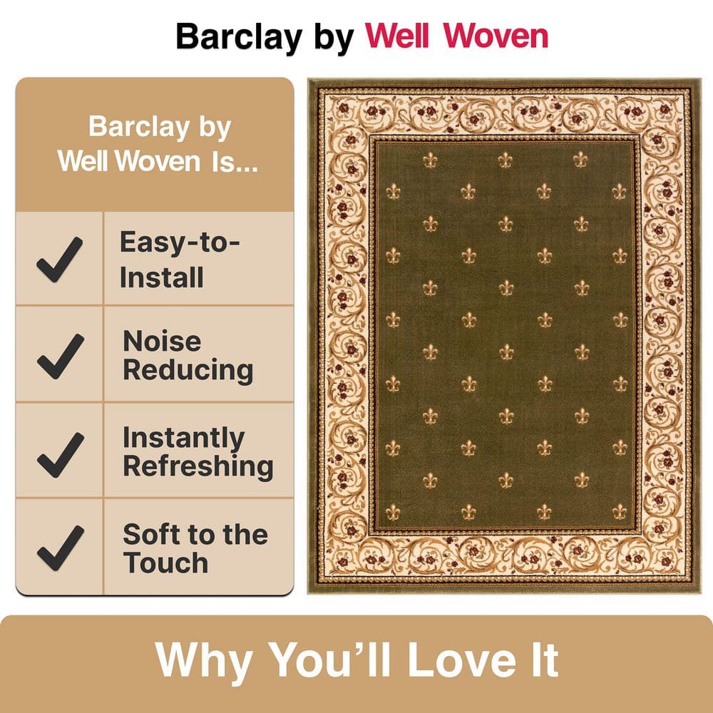 Barclay Green and Beige Synthetic Fiber Traditional Area Rug