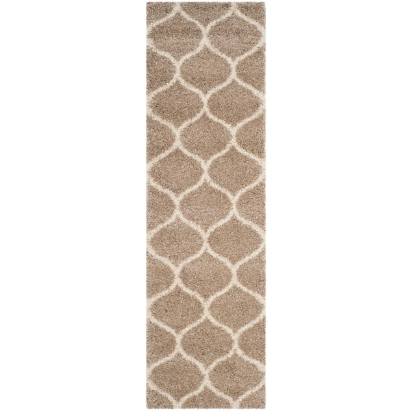 SAFAVIEH Hudson Shag Beige/Ivory 2 ft. x 6 ft. Geometric Runner Rug
