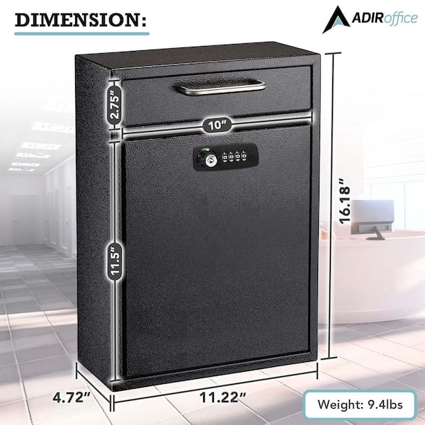 AdirOffice Large Maibox Wall-Mount Secure Drop Box with Key and