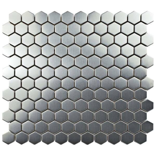 Merola Tile Meta Hex 11-1/4 in. x 11-1/4 in. x 8 mm Stainless Steel Metal Over Ceramic Mosaic Tile