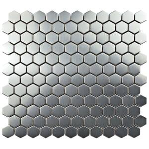 Meta Hex 11-1/4 in. x 11-1/4 in. x 8 mm Stainless Steel Metal Over Ceramic Mosaic Tile