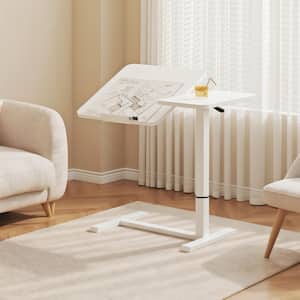 31.5in. H-Shaped White Engineered Wood Overbed Desk with Adjustable Height, Rolling Wheels, Tilting Top and Bedside Use