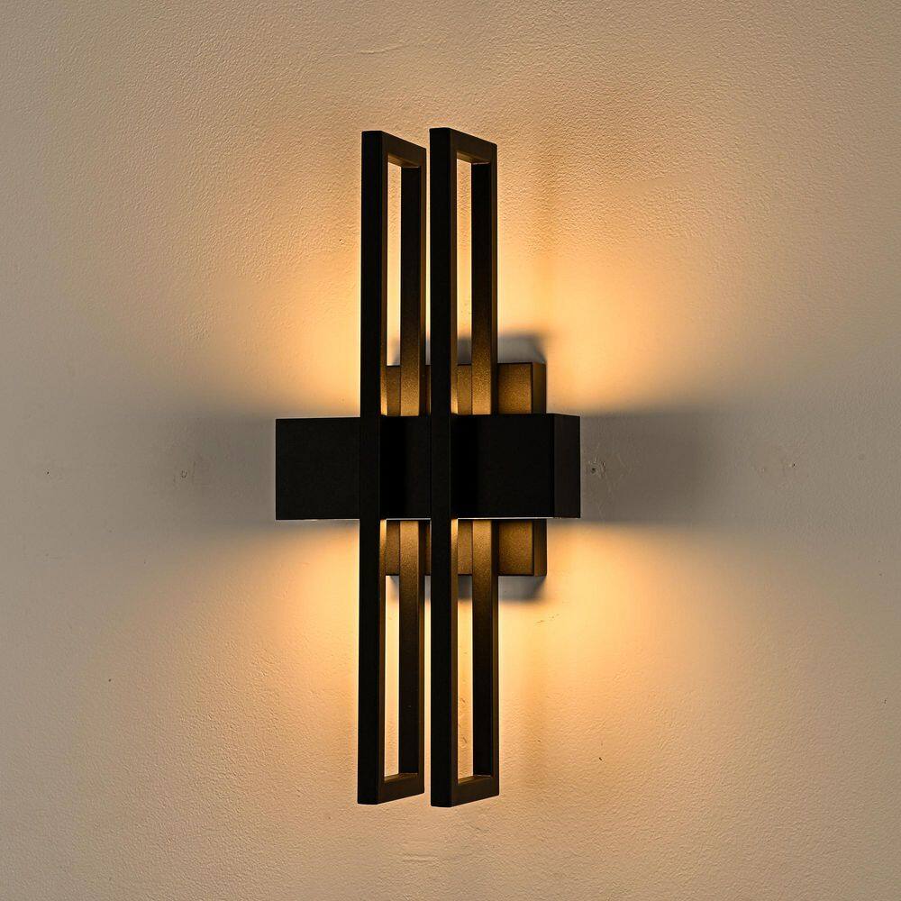 18 in. H 2-Light Sand Black Aluminum Hardwired Integrated LED Outdoor Wall Light Lantern Sconce Lighting Fixture 1-Pack price history on PriceWatchPro