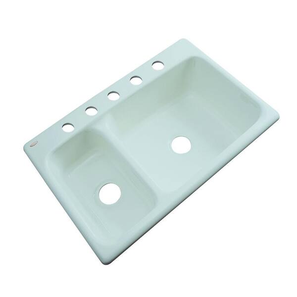 Thermocast Wyndham Drop-In Acrylic 33 in. 5-Hole Double Basin Kitchen Sink in Seafoam Green