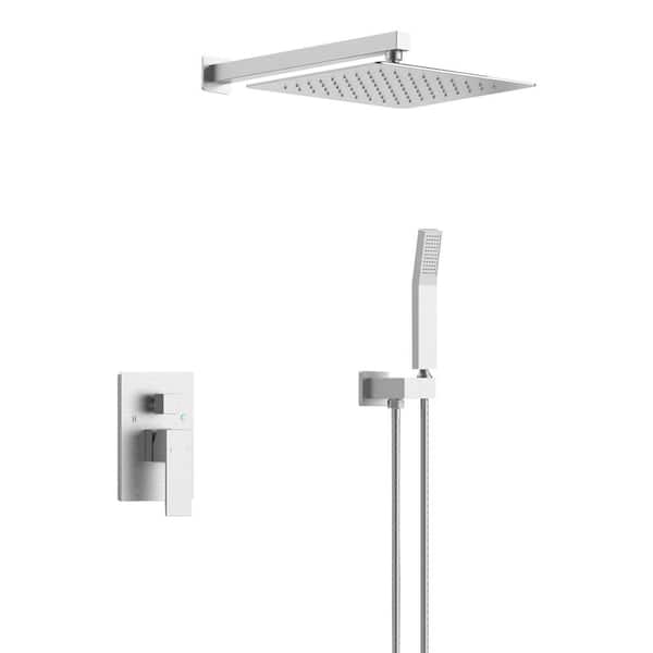WELLFOR 2-Spray 10 in. Dual Wall Mount Fixed and Handheld Shower Head 1.8 GPM in Brushed Nickel