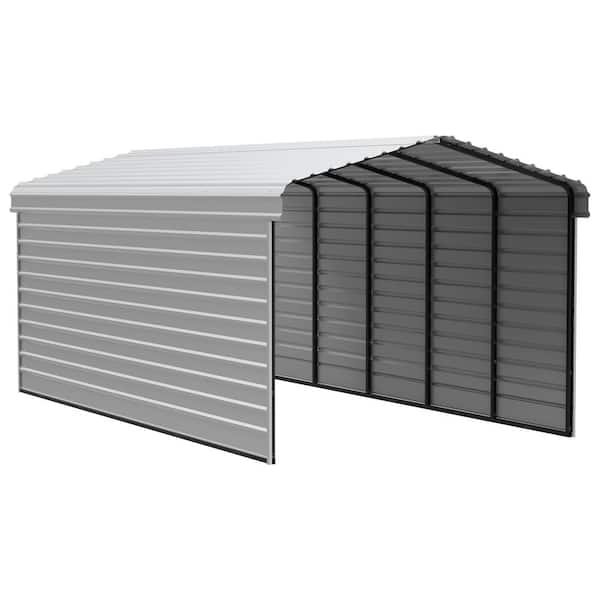Arrow 12 ft. W x 24 ft. D x 9 ft. H Eggshell Galvanized Steel Carport with 2-sided Enclosure