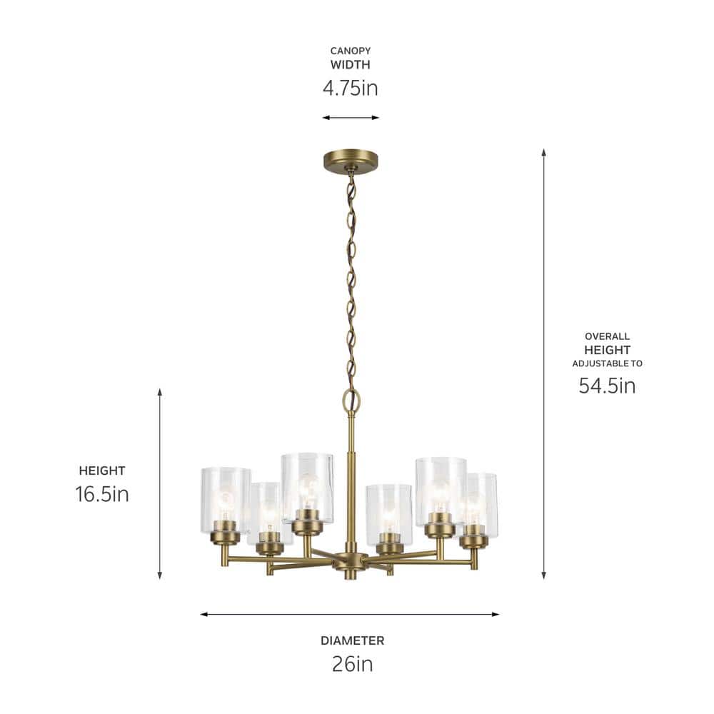 Winslow Natural Brass 6-Light Chandelier with Clear Seeded Glass