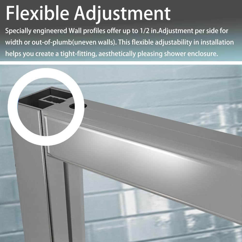 54 in. Chrome Semi-Frameless Pivot Shower Door with Clear Glass