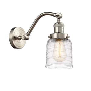Bell 5 in. 1-Light Brushed Satin Nickel Wall Sconce with Deco Swirl Glass Shade