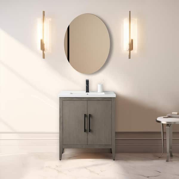 Vanity Art 30 in. W x 18.5 in D x 34 in. H Single-Sink Bathroom Vanity Cabinet in Driftwood Gray with Ceramic Top in White