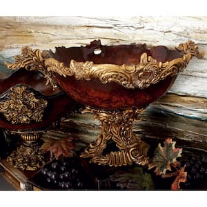 Gold Polystone Intricate Carved Decorative Bowl