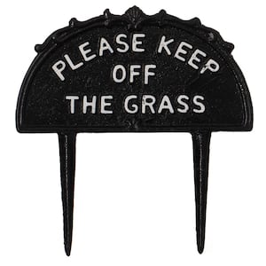 Black Decorative Please Keep Off Grass Post Outdoor Warning Ground Cast Iron Stake