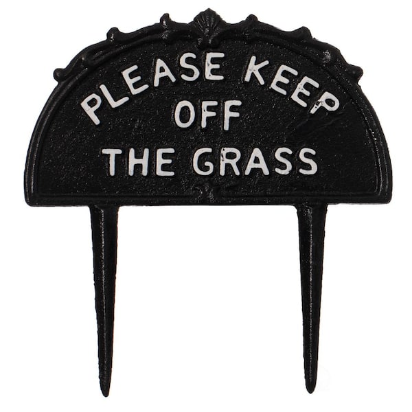 Gardenised Black Decorative Please Keep Off Grass Post Outdoor Warning Ground Cast Iron Stake