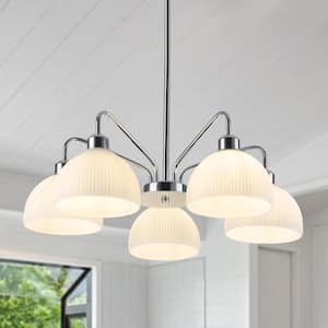5-Light White Traditional Chandelier for Bedroom Kitchen Island with Frosted Class Shade