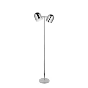 58 in. Silver Metallic 2 1-Way (On/Off) Standard Floor Lamp for Living Room with Metal Bell Shade
