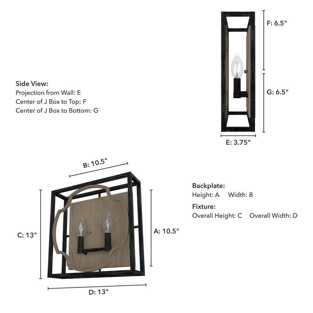 Stone Creek Rustic Black Iron 2-Light Dimmable Wall Sconce