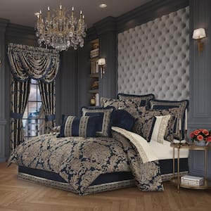 Modena 4-Piece. Navy Polyester King Comforter Set 96 X 110 in.