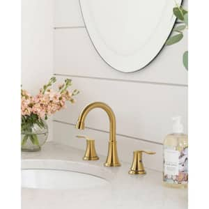 8 in. Widespread Double Handle Bathroom Faucet with Drain Kit Included in Brushed Gold