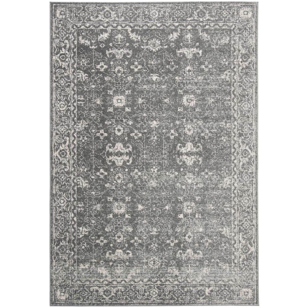 Grey and Ivory High Pile Synthetic Rectangular Rug 4' x 6'