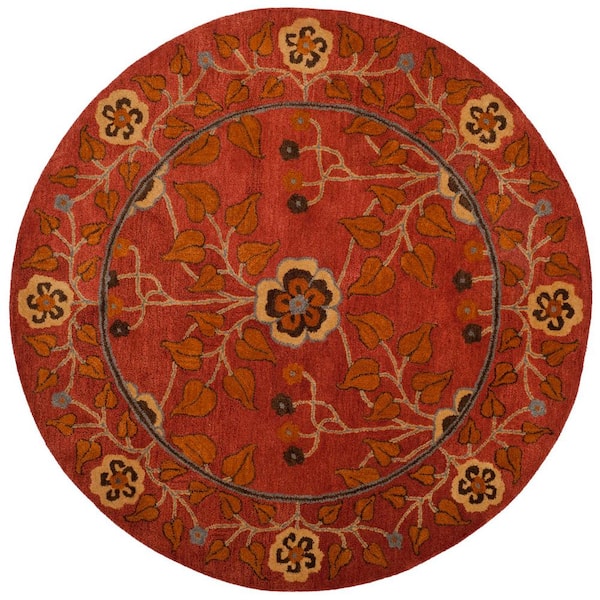 SAFAVIEH Heritage Red/Multi 8 ft. x 8 ft. Round Floral Border Antique Area Rug