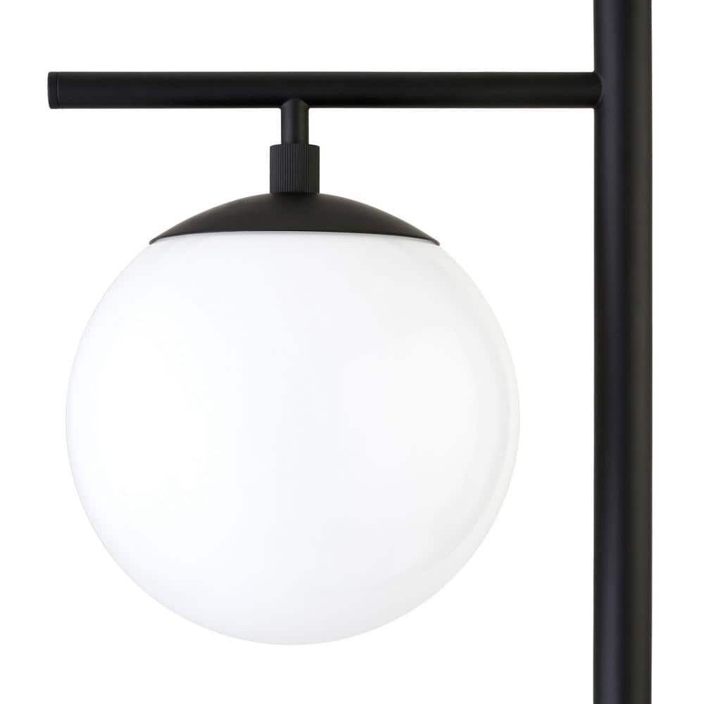 Blackened Bronze Mid-Century Modern Floor Lamp with Milk Glass Shades