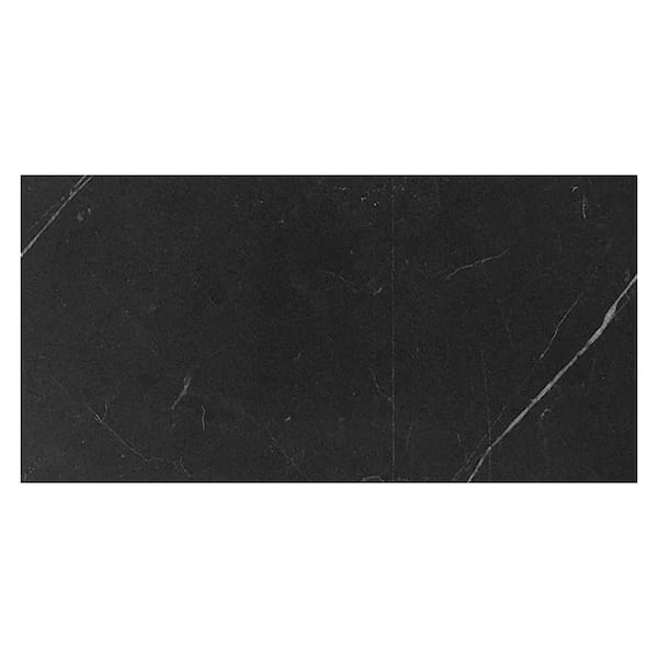 Grandis 4 in. x 5 in. Polished Nero Jet Black with White Vein Marble Wall and Floor Tile Sample