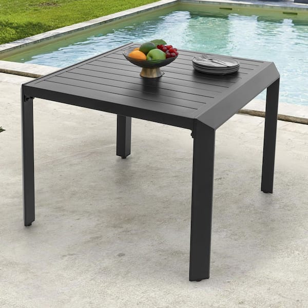 Black Square Aluminum 35 in. Outdoor Dining Table with 2.36'' Umbrella Hole