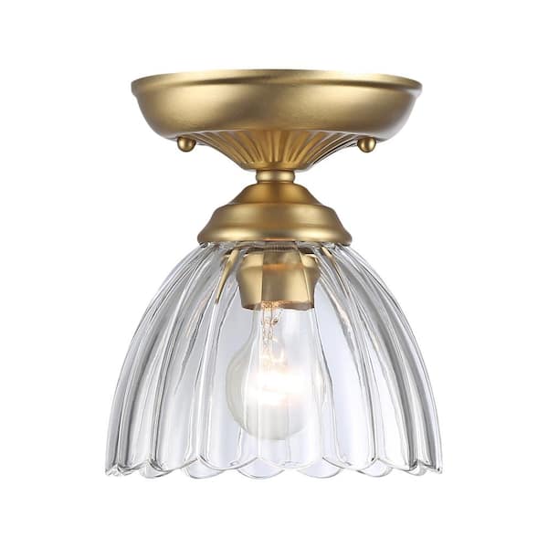 Audra 6.875 in. 1-Light Semi-Flush in Brushed Champagne Bronze with Clear Glass