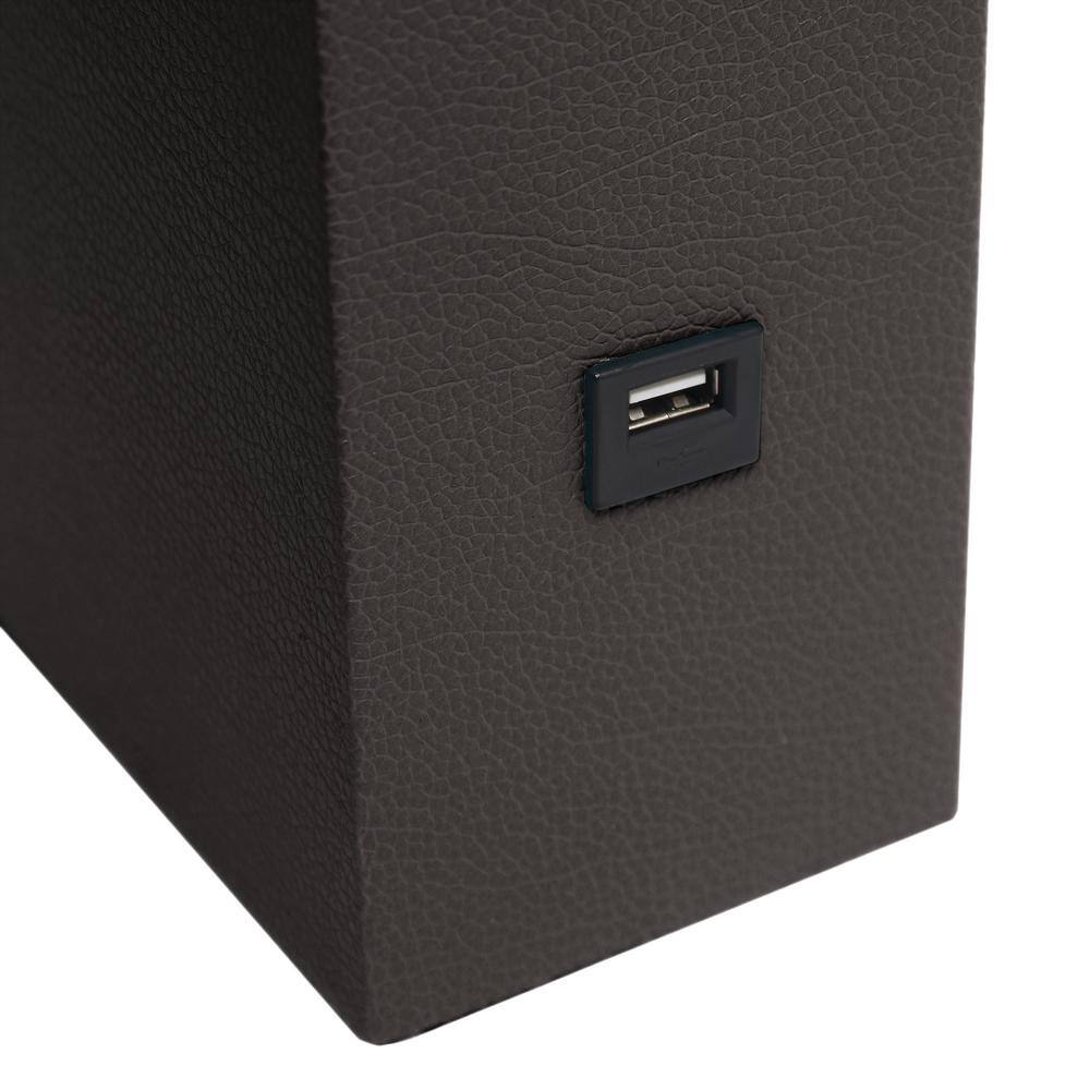 Modern Brown Leather Table Lamp with USB and White Fabric Shade