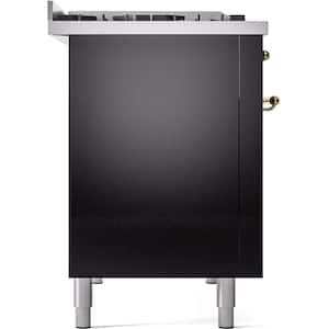 Nostalgie II 48 in. 8-Burner Plus Griddle Double Oven Natural Gas Dual Fuel Range in Glossy Black with Brass Trim