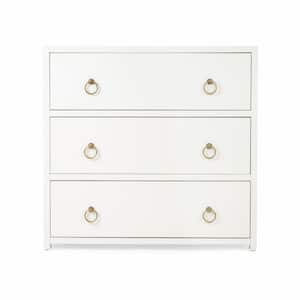 Bernadette White Cabinet with 3-Drawers 32.25 in. x 34 in. 18 in.