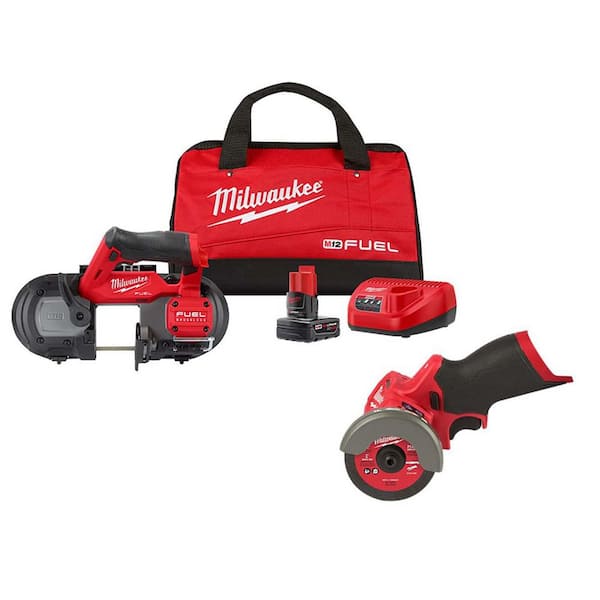 M12 FUEL 12V Lithium-Ion Cordless Compact Band Saw XC Kit with Cut Off Saw, 4.0 Ah Battery, Charger and Bag