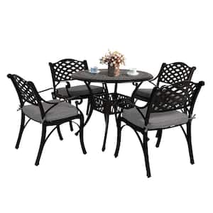 Joivi Black 5-Piece Aluminum Outdoor Dining Set with Gray Cushions