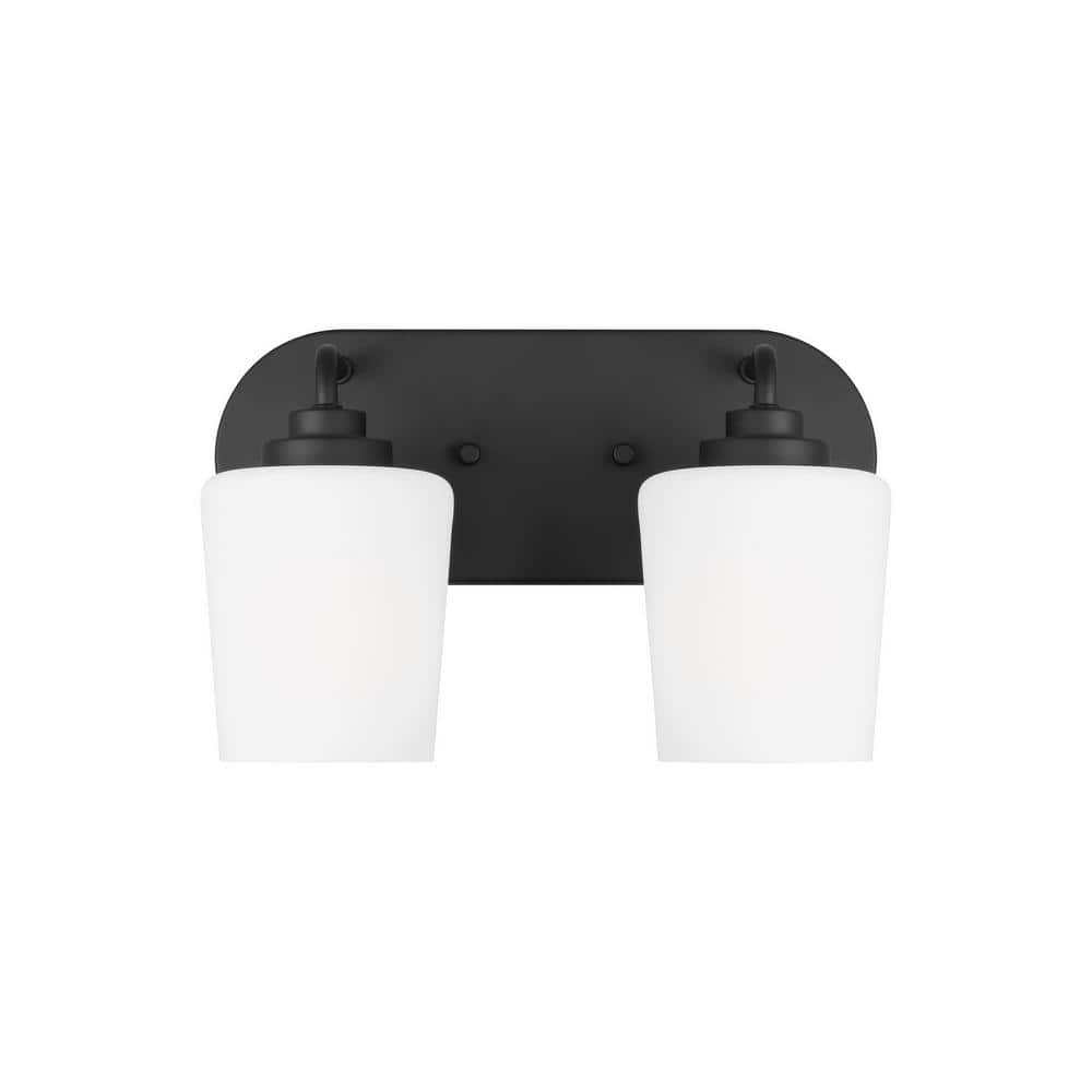 Windom 2-Light Midnight Black Dimmable Vanity Light with Etched Opal Glass