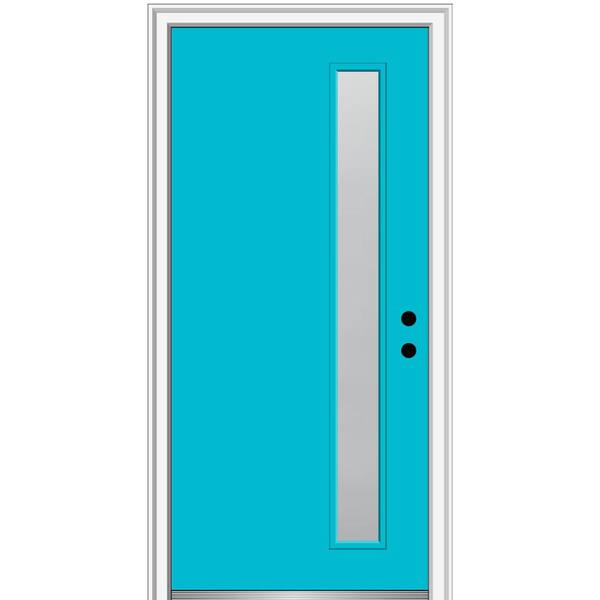 MMI Door 30 in. x 80 in. Viola Left-Hand Inswing 1-Lite Frosted Midcentury Painted Fiberglass Smooth Prehung Front Door