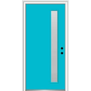 36 in. x 80 in. Viola Left-Hand Inswing 1-Lite Frosted Midcentury Painted Fiberglass Smooth Prehung Front Door