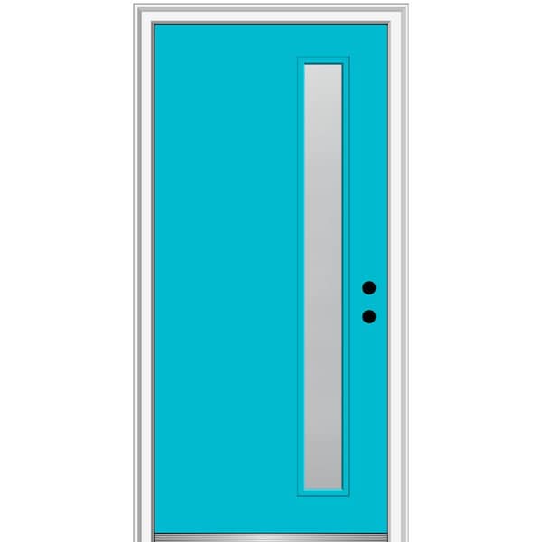 MMI DOOR 36 in. x 80 in. Viola Left-Hand Inswing 1-Lite Frosted Midcentury Painted Fiberglass Smooth Prehung Front Door