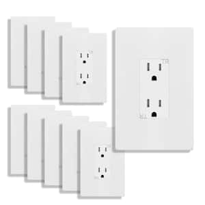 15 Amp Tamper Resistant Decorator Duplex Outlet with Midsize Screwless Wall Plate, White (10-Pack)