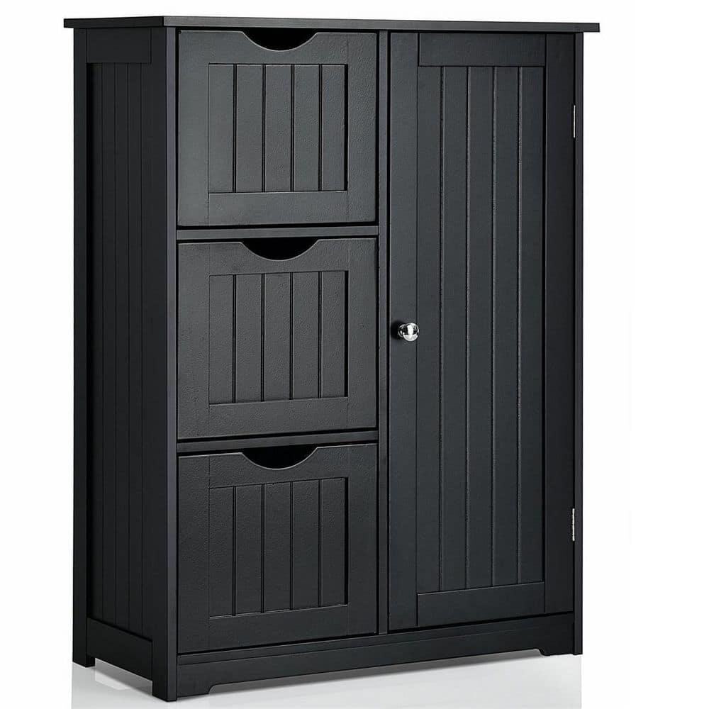22 in. W x 12 in. D x 32 in. H Black Freestanding Bathroom Linen Cabinet with Three Drawers and Cupboard